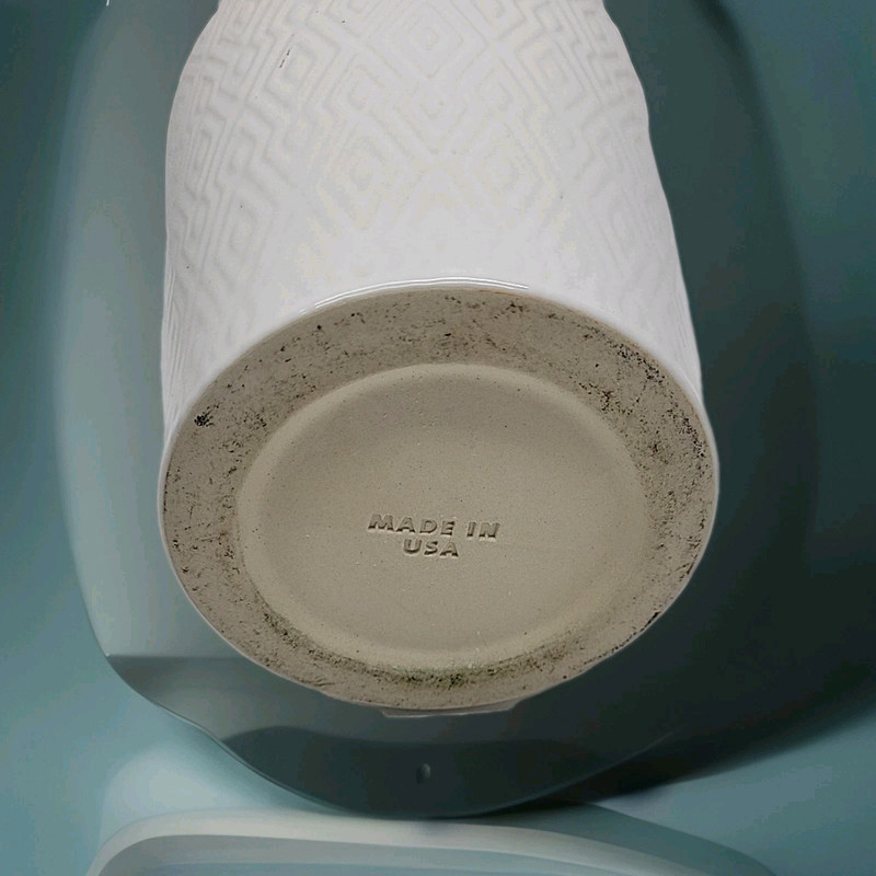 White Ceramic Geometric Vase Made in USA 5.5" Modern Art Pottery Decor gallery