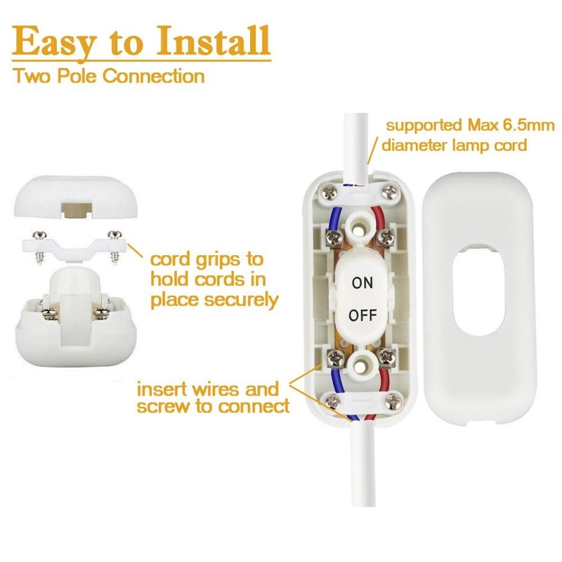 2PCS Inline Cord Switch, On/Off Lamp Control Appliance Switch Rocker White gallery