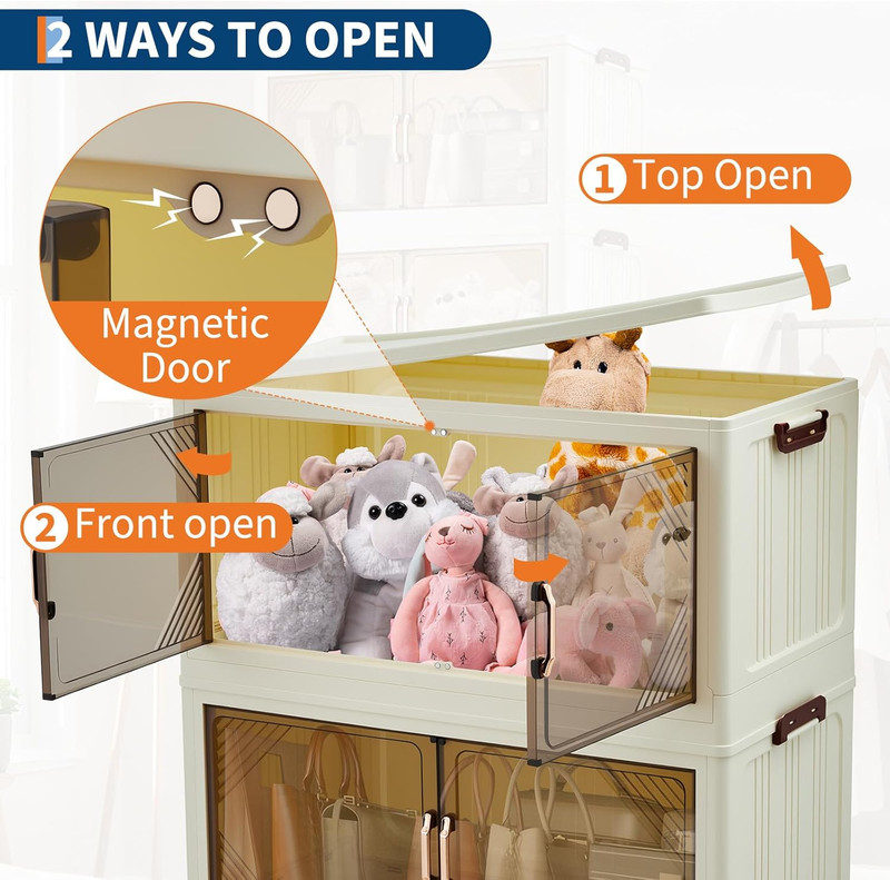240QT Stackable Storage Bins, Folding Storage Box with Magnetic Doors & Wheels, gallery