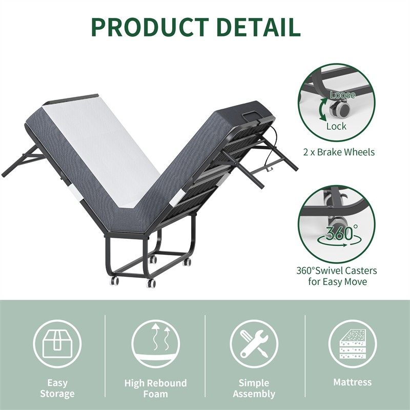 75*46 in Folding Bed with 5" Memory Foam Mattress Guest Bed Portable Rollaway gallery