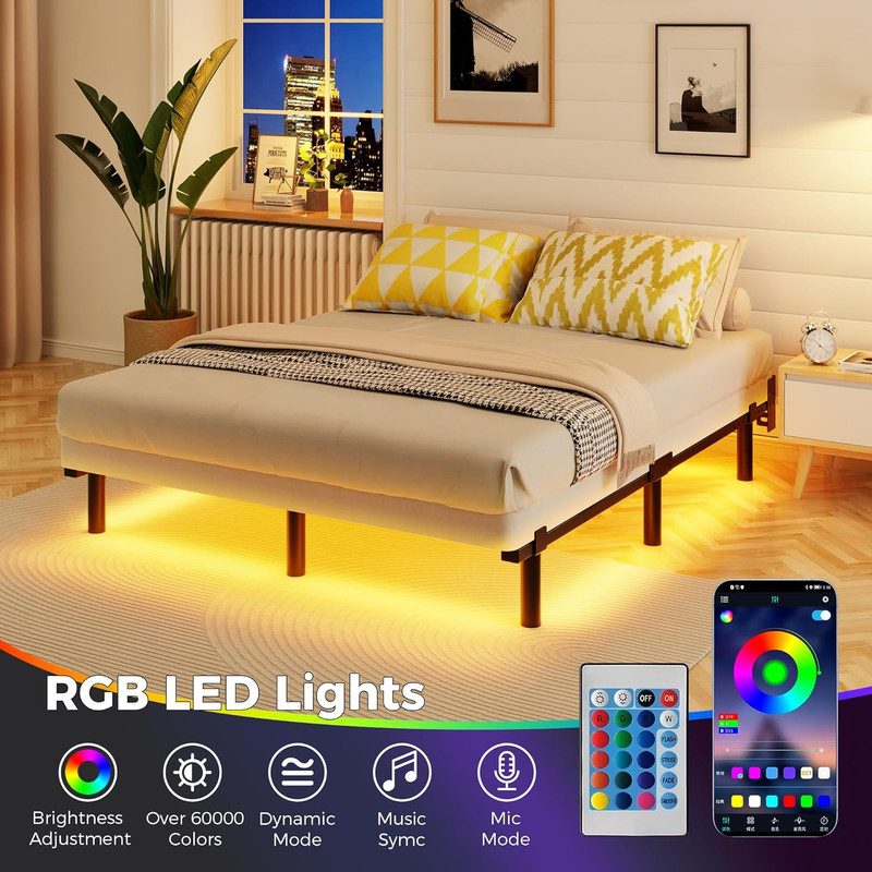 Full Size Metal Bed Frame with LED Lights, Heavy Duty, Easy Assembly, Black gallery