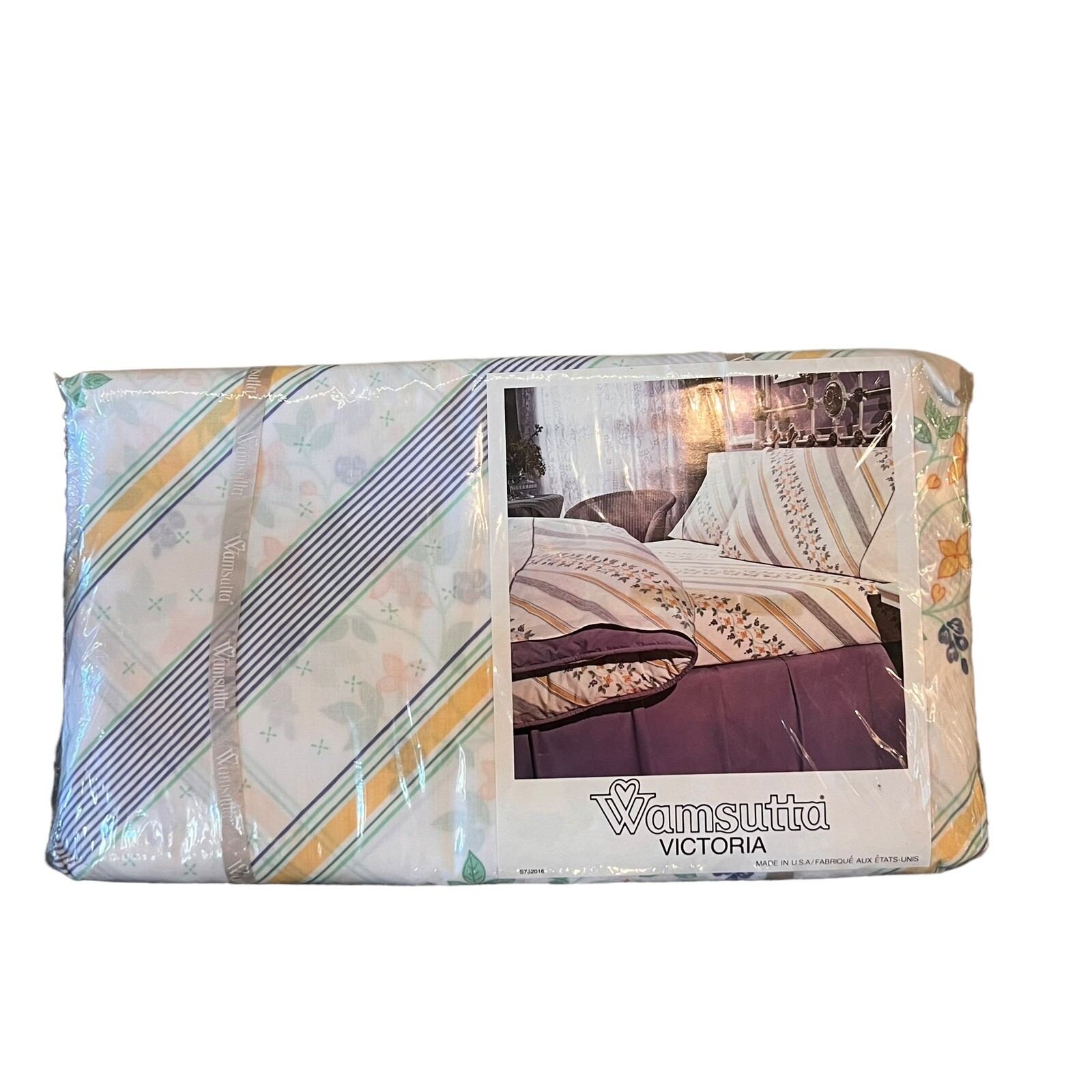 Wamsutta Twin Flat Sheet Percale Plus Victoria Stripe Floral Vintage gallery