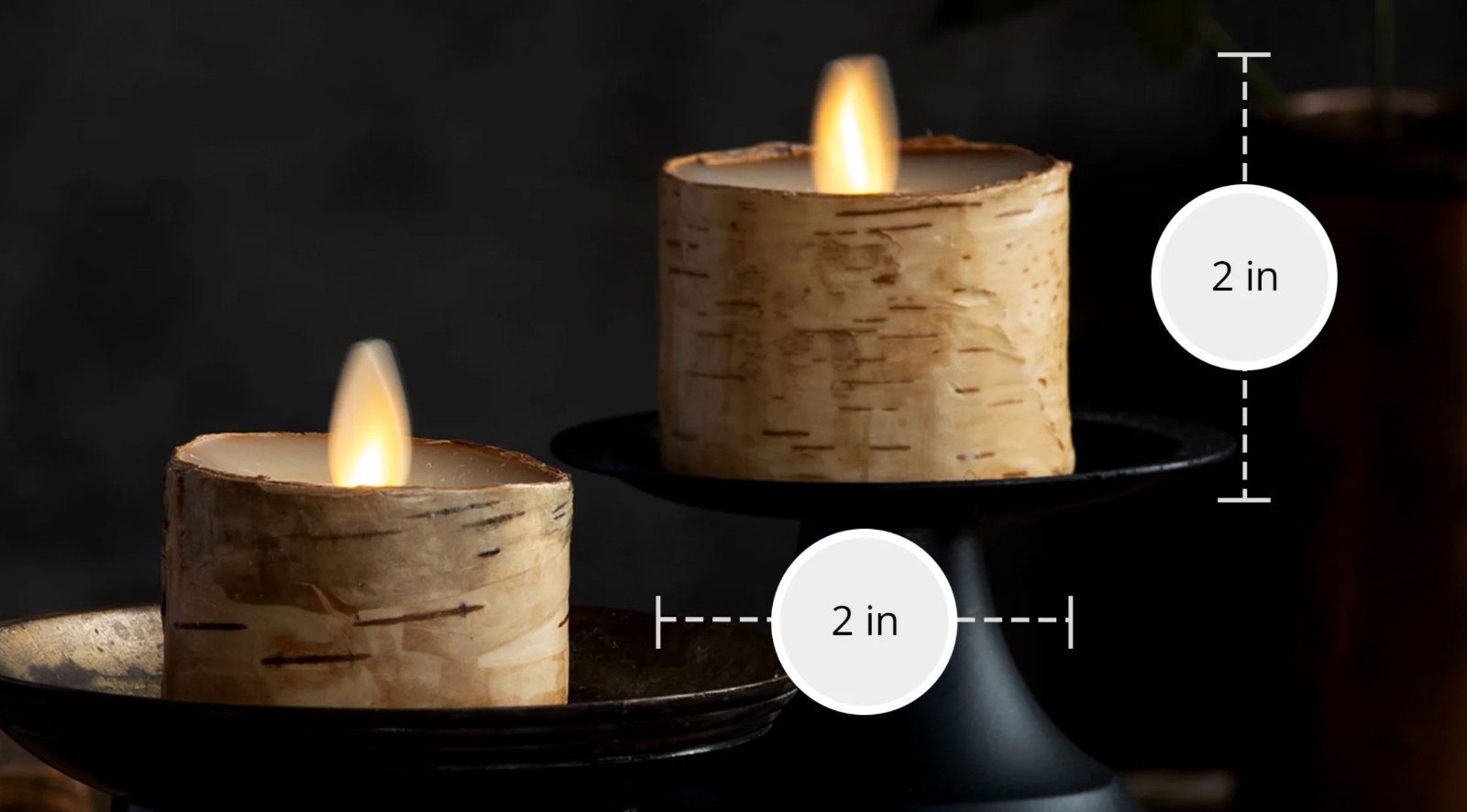 NWT Luminara Pottery Barn Real Birch Wrapped Flameless Tea Lights Set of 2 gallery