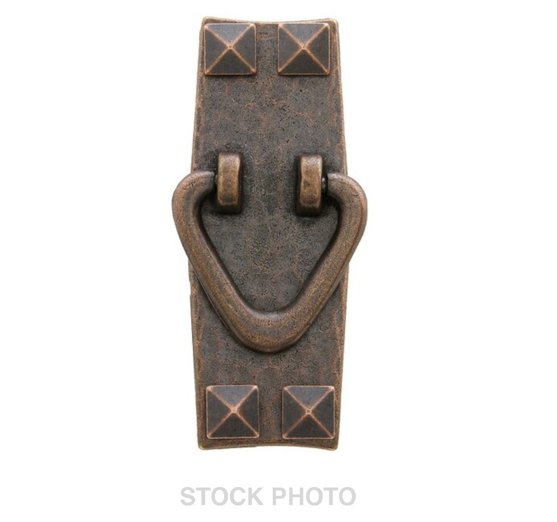 Stickley Style Arts/Crafts Vertical Pull, "V" Shape Ring Hammered Antique Copper gallery