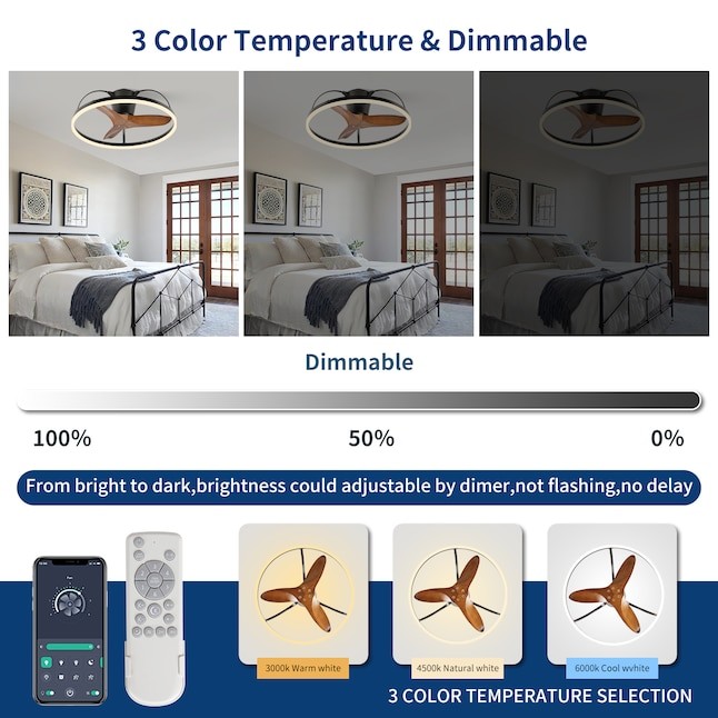 LOVMOR Solid Wood Blade Ceiling Fan w/Light Remote 3000-6000K Dimmable LED Fan gallery