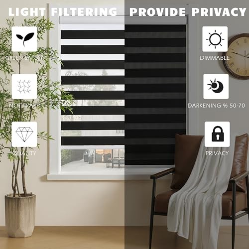 Cordless Zebra Blinds Window Blind Zebra Shade 35"W x 72"H Cordless Black gallery