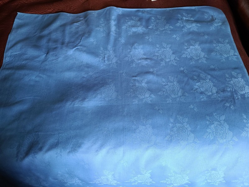 Roses Medium Cadet Blue Ascot Damask Tablecloth 45" Square Artex 100% Cotton gallery