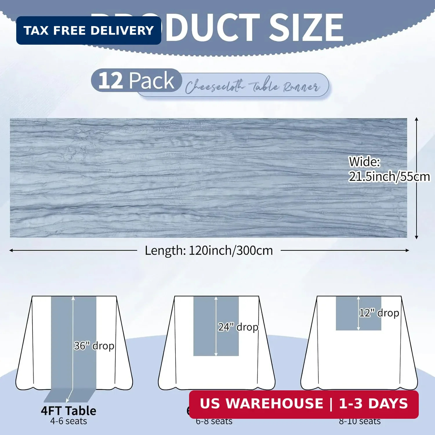 12 Pack Dusty Blue Cheesecloth Table Runner 10Ft, Gauze Table Runners 21.5 x ... gallery