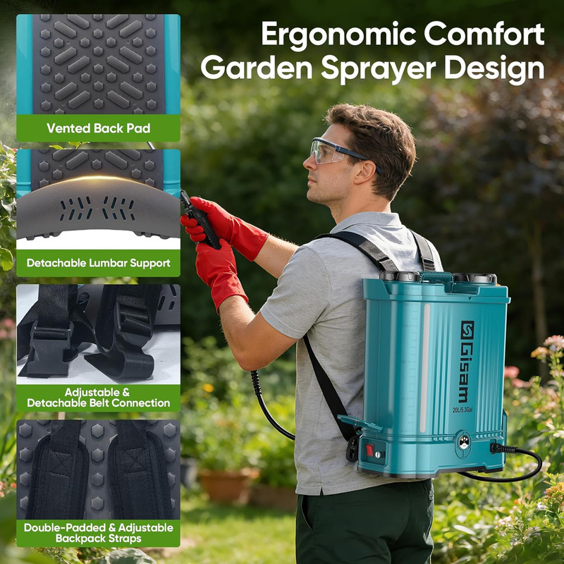 5.3Gal Battery Powered Backpack Sprayer, 120PSI Adjustable Pressure Electric Spr gallery