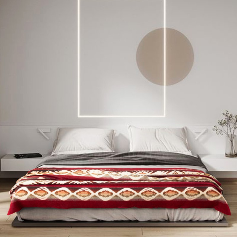 EXTRA LARGE SOFT & WARM ALPACA WOOL BLANKET 79x91" GEOMETRIC PATTERN RED gallery