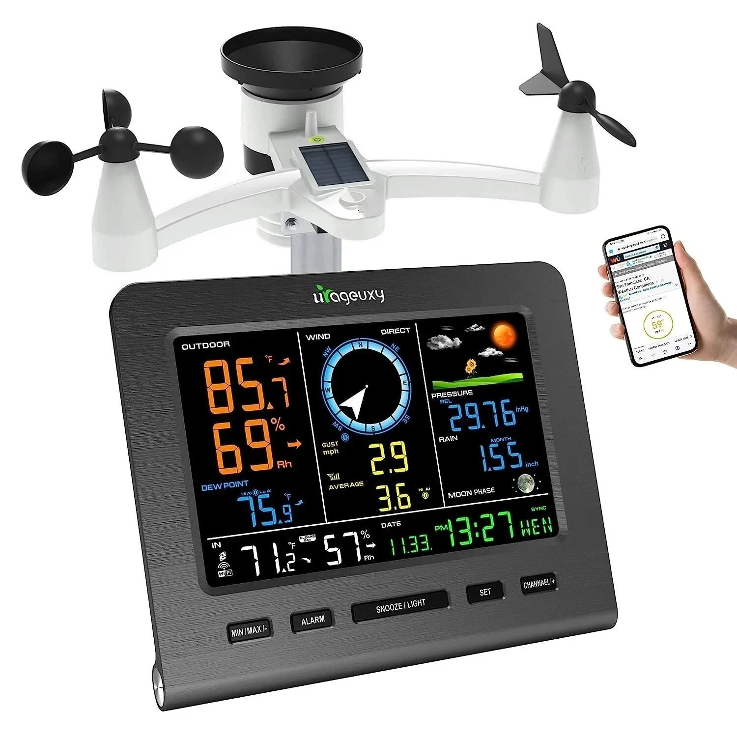 Multi-Functional 8-IN-1 Wi-Fi Smart Weather Station Big Color 8" LCD - Open Box gallery