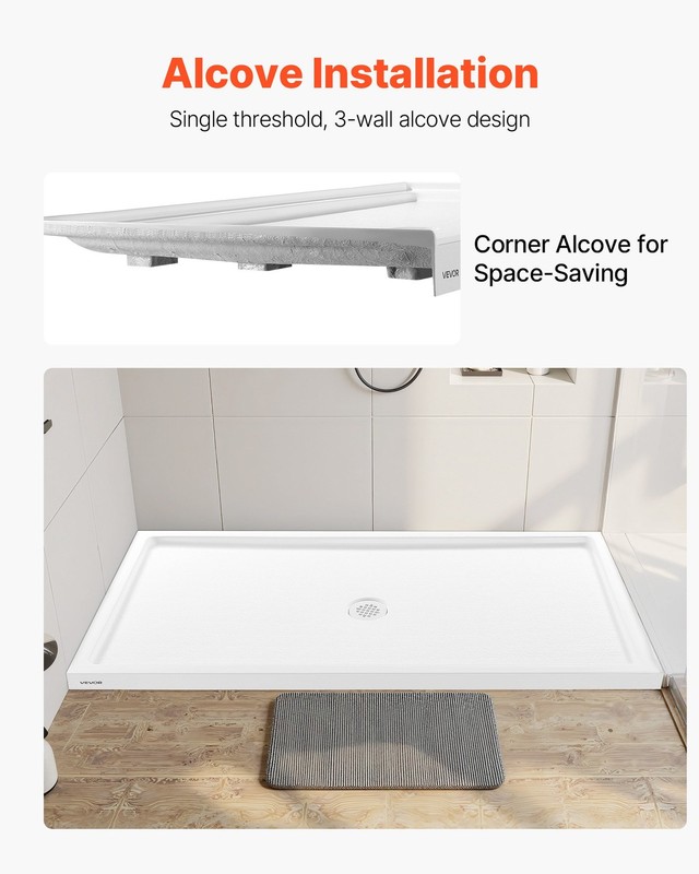 Shower Pan, 60 L x 36 W Single Threshold Shower Base, Rectangle Acrylic & PVC gallery