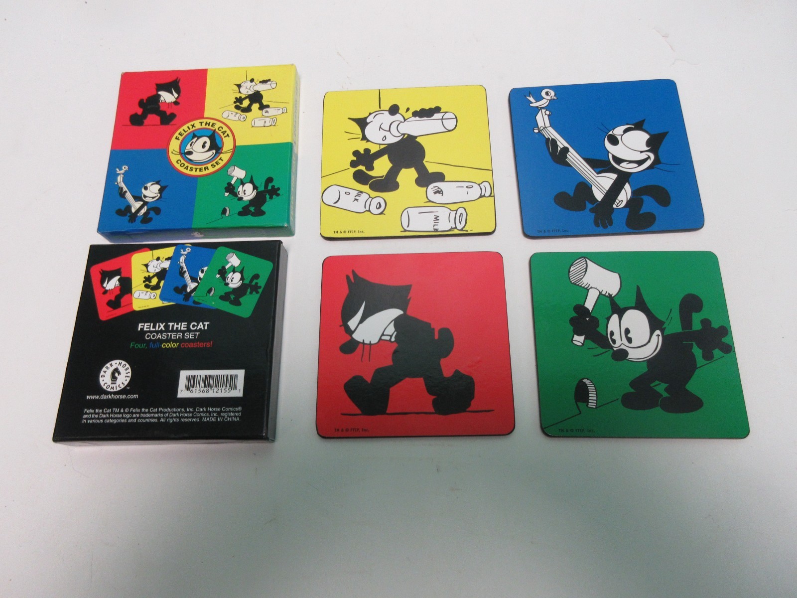 Felix The Cat 4" Gloss Coasters 4 piece Set Red Yellow Blue Green Dark Horse gallery