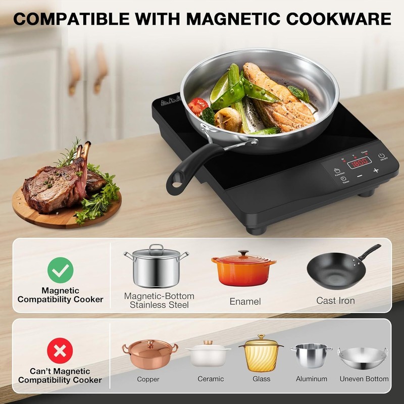 14" Electric Induction Cooktop Single Burner Cooker w/ 10" Fry Pan 1800W 110V gallery