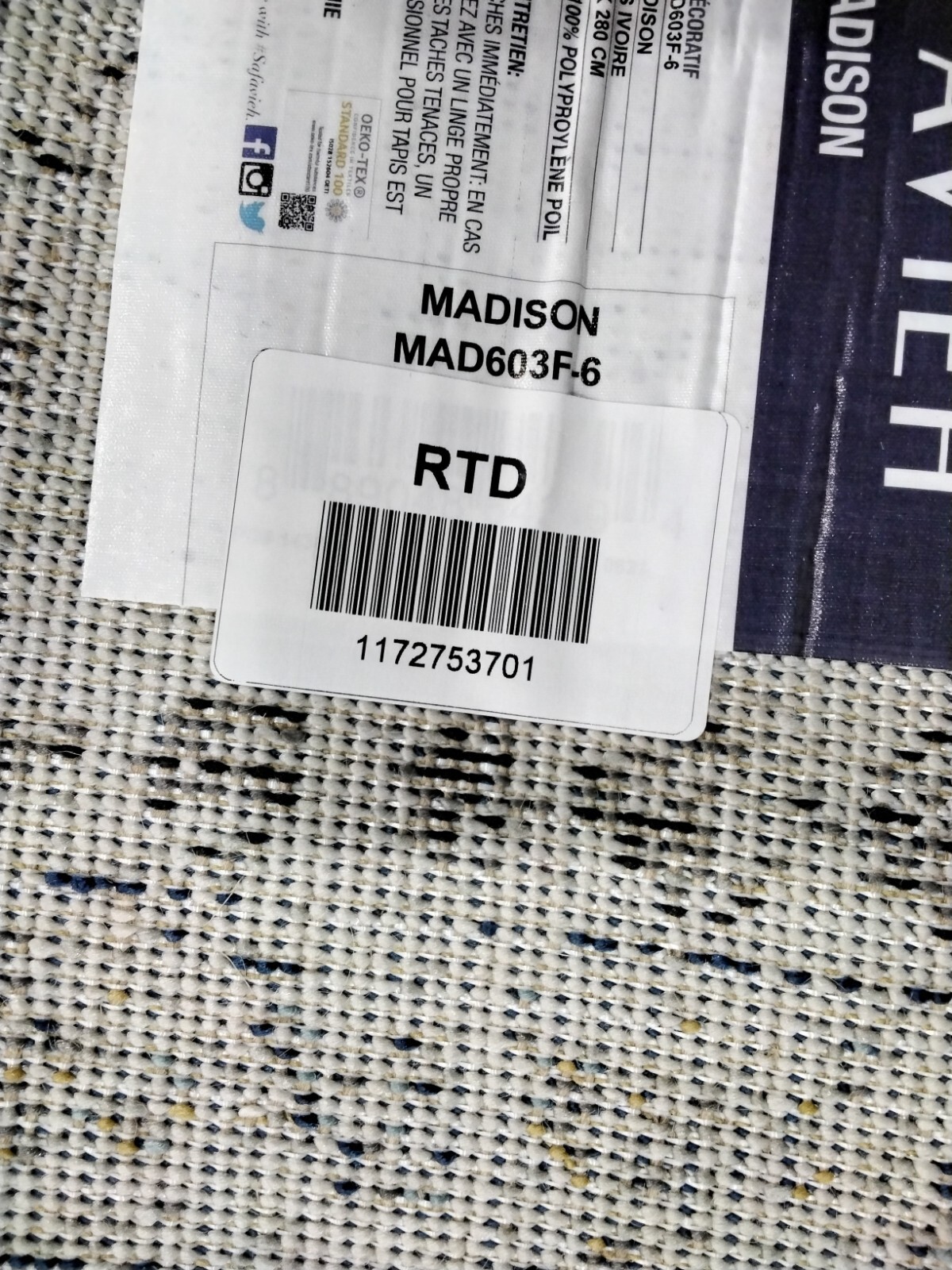 GREY / IVORY 6'-7" X 9'-2" Back Stain Rug, Reduced Price 1172753701 MAD603F-6 gallery