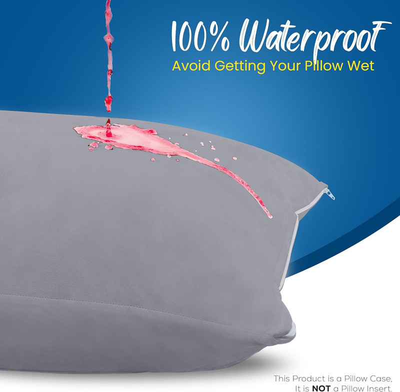 Premium 100% Waterproof Pillow Protectors with Zipper Standard Size (Set of 4), gallery