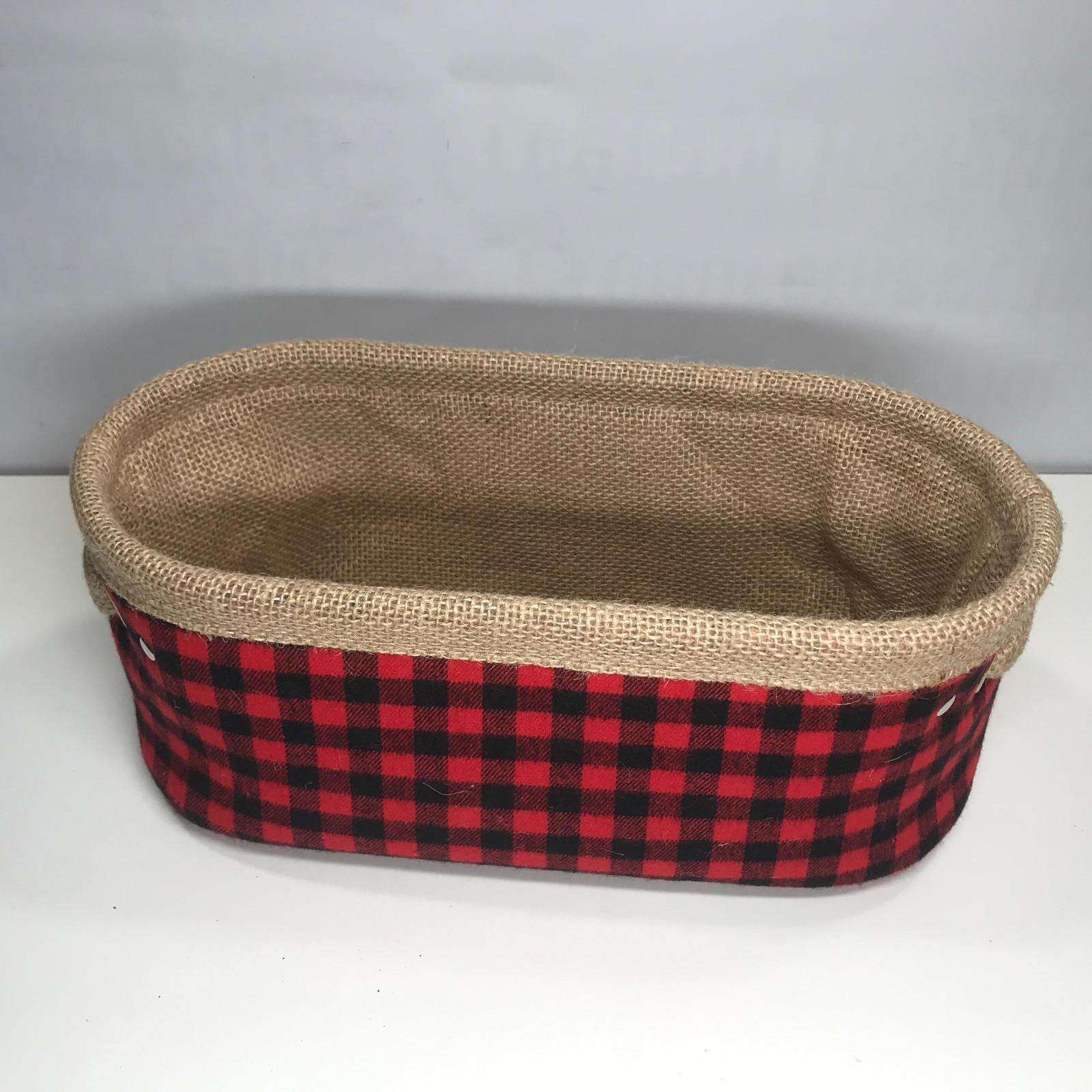 Red Buffalo Plaid & Burlap Storage Basket - Rustic Home Decor Organizer gallery