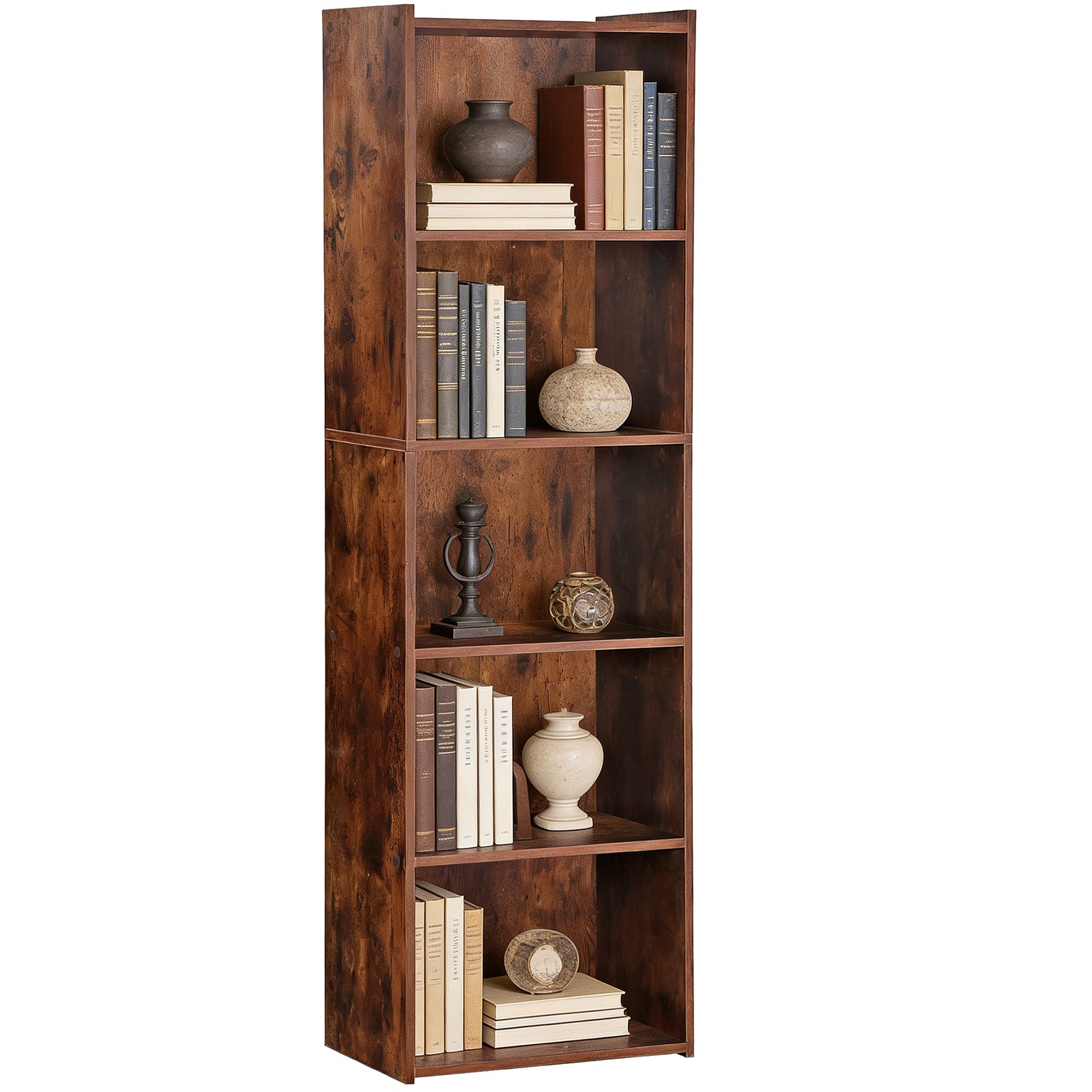 Organizer MDF Bookshelf Open Shelf Bookcase Storage Shelf 5-Tier Rustic Brown gallery
