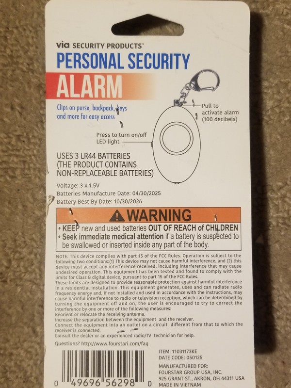 Via Personal Security Alarm Keychain 100dB Siren w/ LED Light | Safety Device gallery