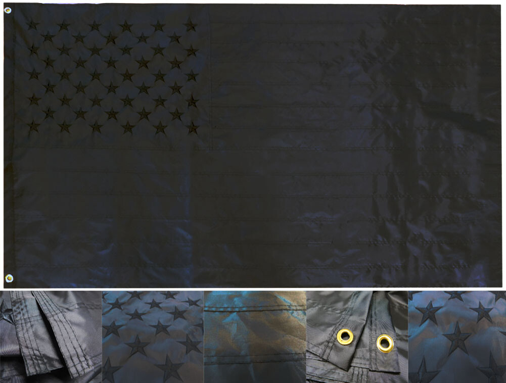 All Black American Flag 3x5 ft Embroidered USA Blackout Tactical US Black Flag gallery