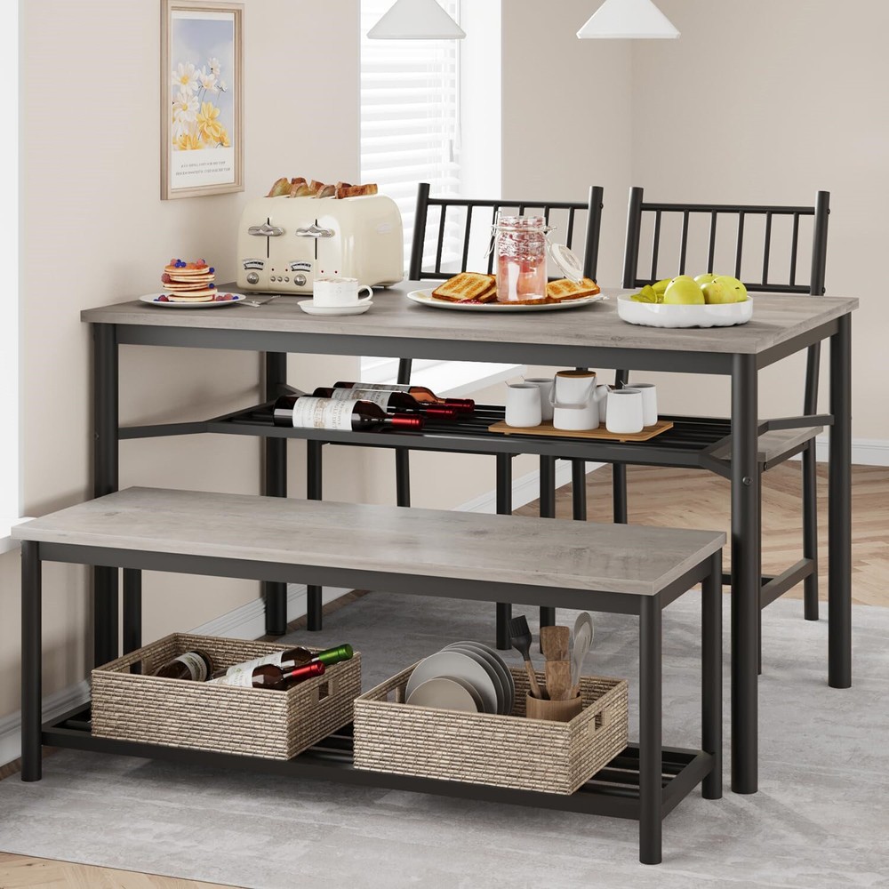 ✅Dining Table Set for 4 Kitchen Table and 2 Chairs with Storage Bench Dining Set