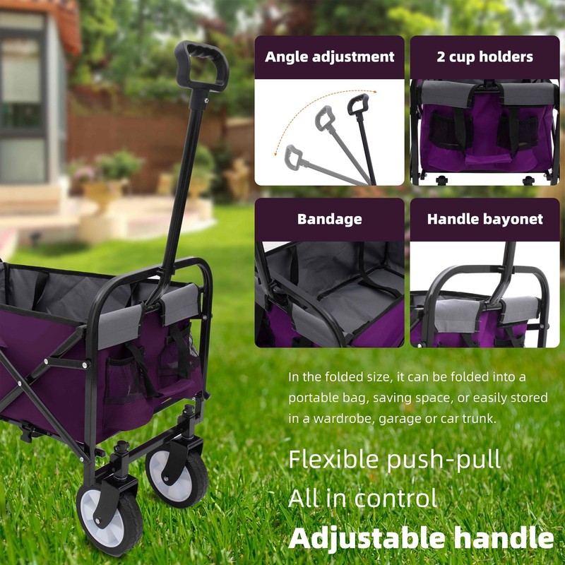 Collapsible Foldable Wagon w/ Strapping System,225lbs Utility Grocery Beach Cart gallery