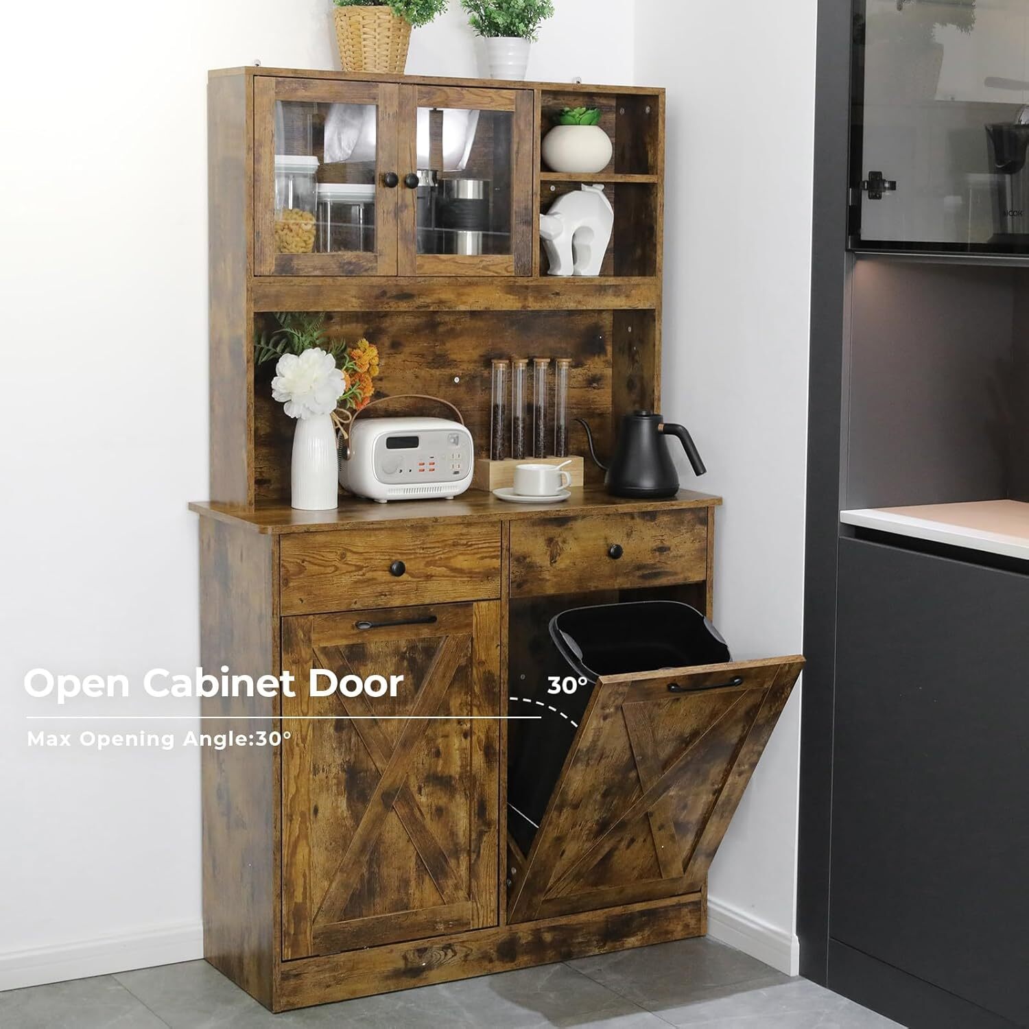 Kitchen Double Doors Tilt Out Trash Can Cabinet Storage Cabinet Wood Garbage Bin gallery