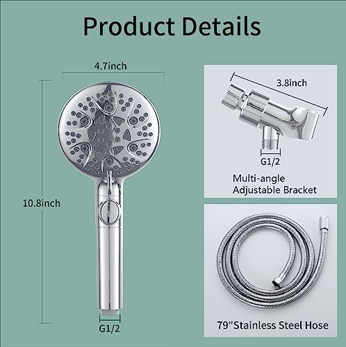 Handheld Shower Head 8 Spray Settings 79 Inch Hose High Pressure with On Off gallery