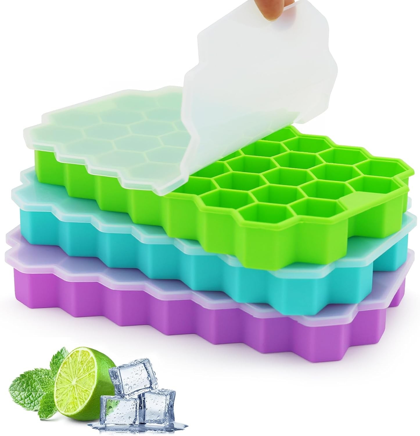 Ice Cube Trays for Freezer, 3 Pack Ice Cube Tray with Lid, Silicone Ice Cube gallery