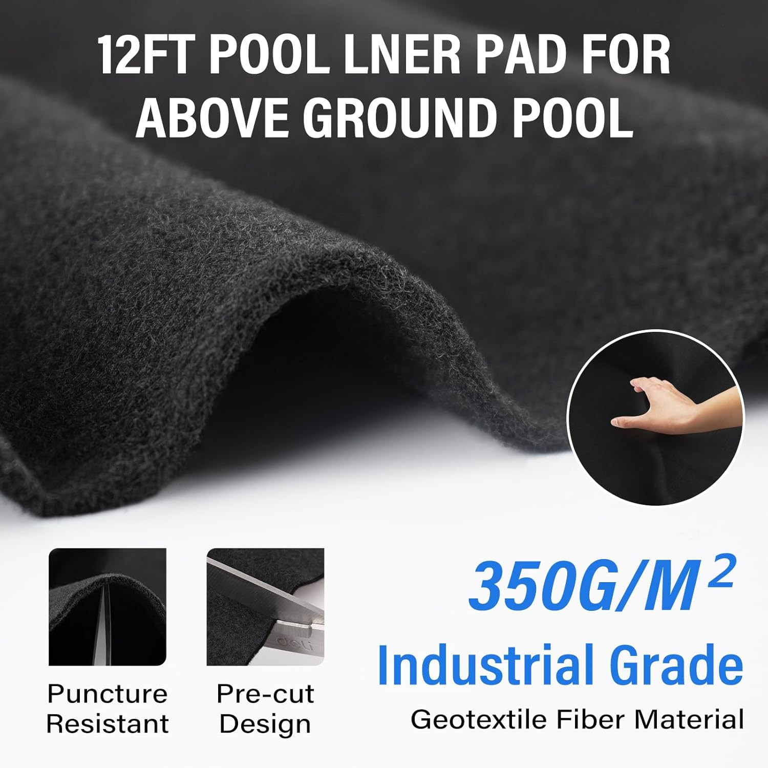 350G/M² Thicker 12FT Pool Liner Pad,Pre-Cut Heavy Duty round Pool Liner Pad, Sea gallery