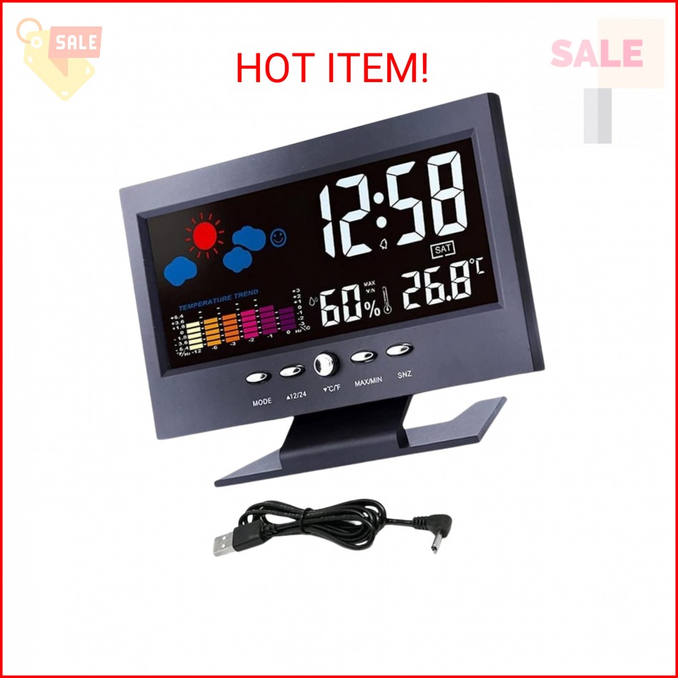 THE PERFECT PART Auto Set Digital Alarm Clock | Color Display LCD Screen with Sn gallery