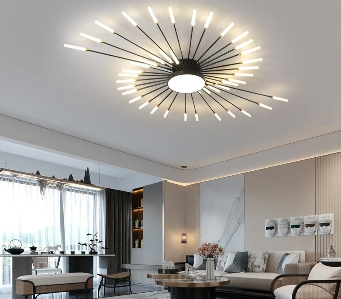 JAYMP Ceiling Light Metal Acrylic Sputnik Firework Petal LED (Matte Black, 42+1) gallery
