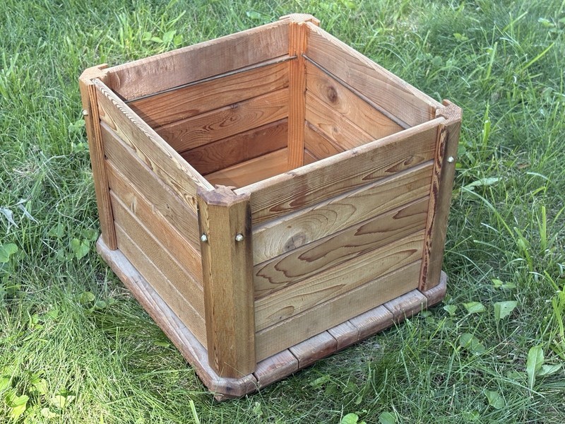 Rustic Slatted Pine Wood Storage Bin Planter Box Farmhouse 14x14 Inch Square Vtg gallery