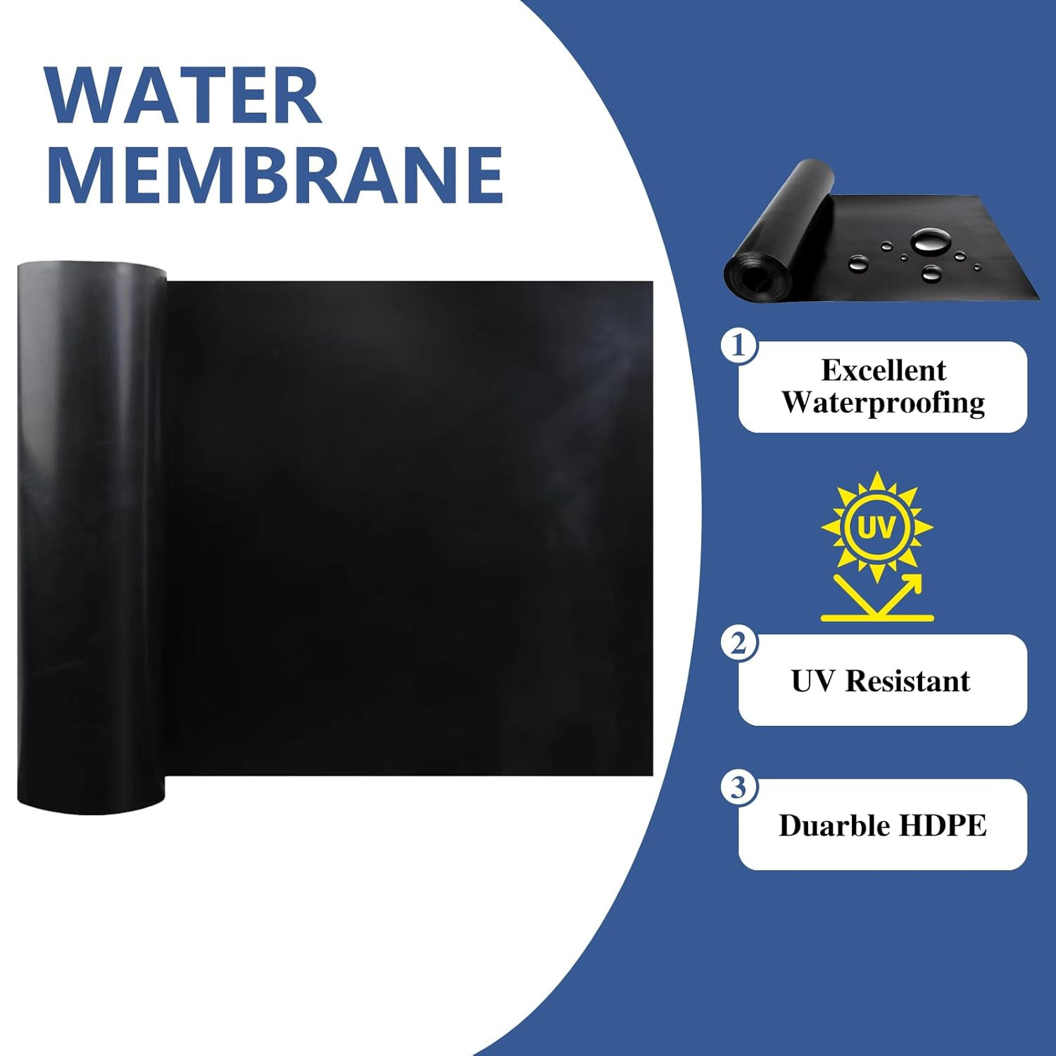 2 Rolls 50FT Black Waterproofing Membrane Black for under Deck Drainage System, gallery