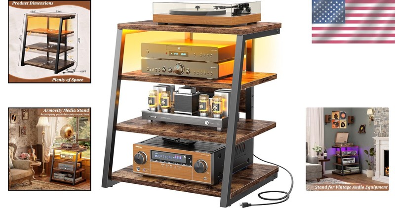 Adjustable Audio Tower Rack with LED Lights and Power Strips gallery