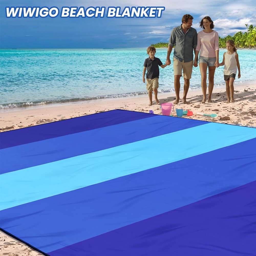 Beach Blanket Waterproof Sandproof Beach Mat 79" X 83"/10'x9'for 2-8 Adul US gallery