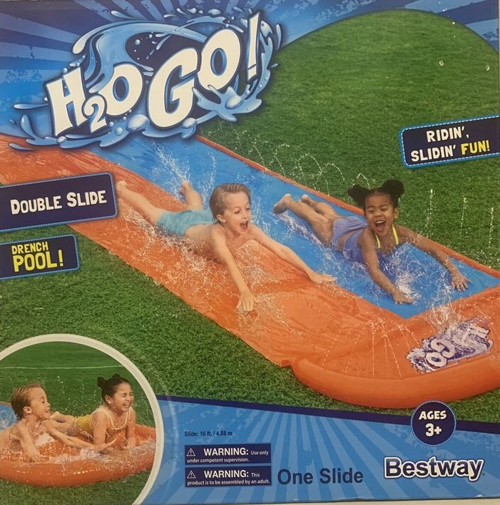 H2OGO! Double Lane 18 Foot Water Slide with Sprinkler Drench Pool - Age 3+ NEW gallery