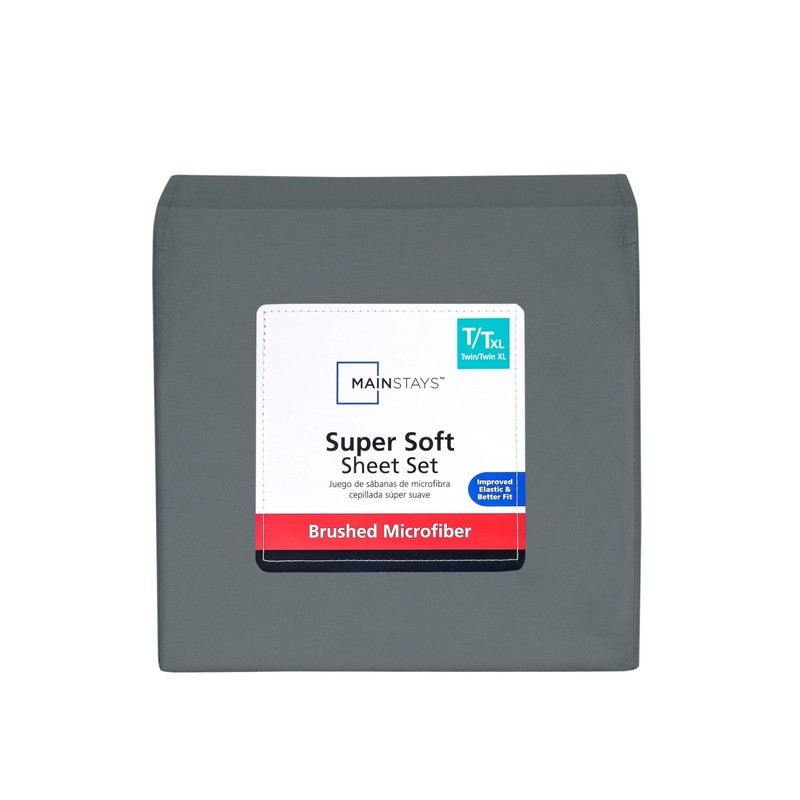 Mainstays Super Soft Brushed Microfiber Bed Sheet Set,Soothing Gray,Twin-XL, 3. gallery