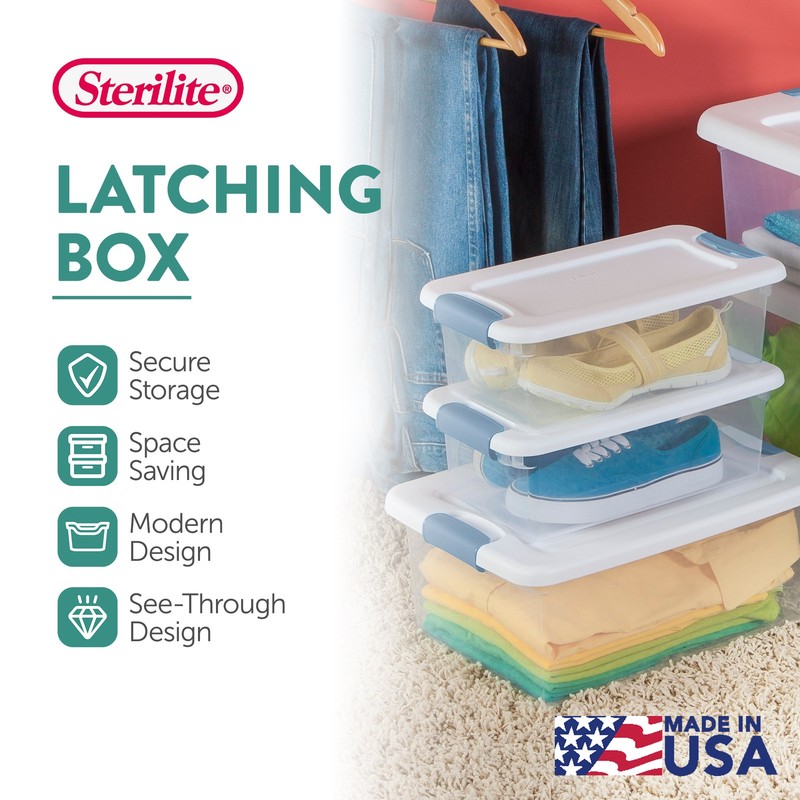 Sterilite 6 Qt. Plastic Stackable Storage Box with Latching Lid, Clear (12 Pack) gallery