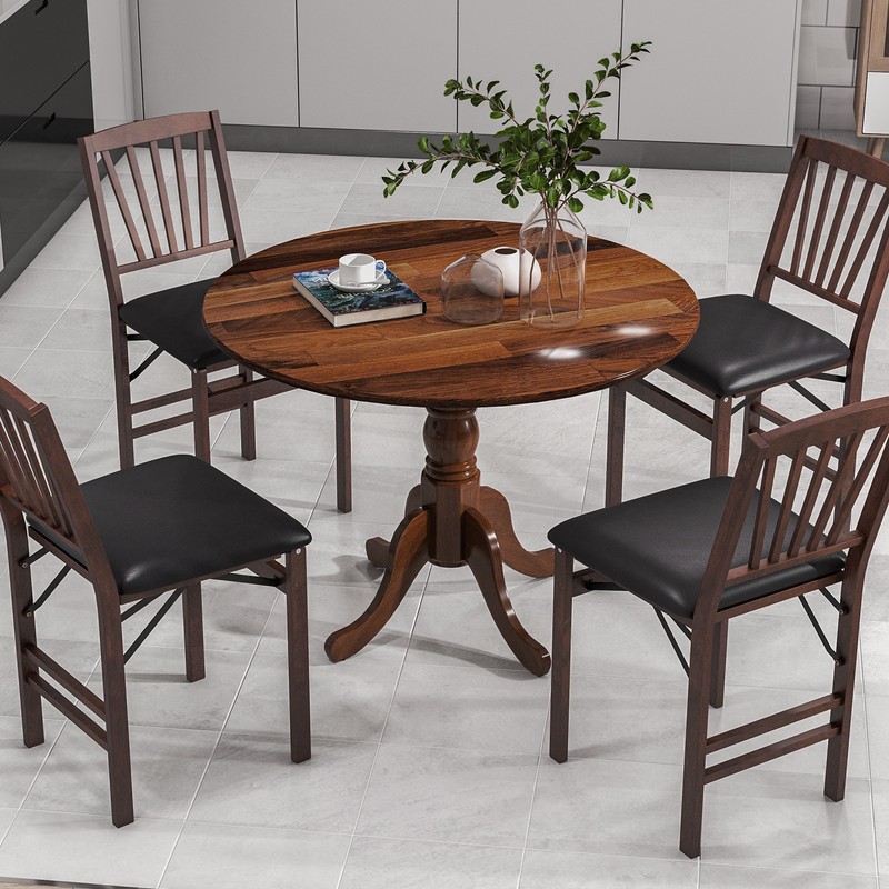 Rustic Dining Table Wooden Dining Table w/ Round Tabletop & Curved Trestle Legs gallery
