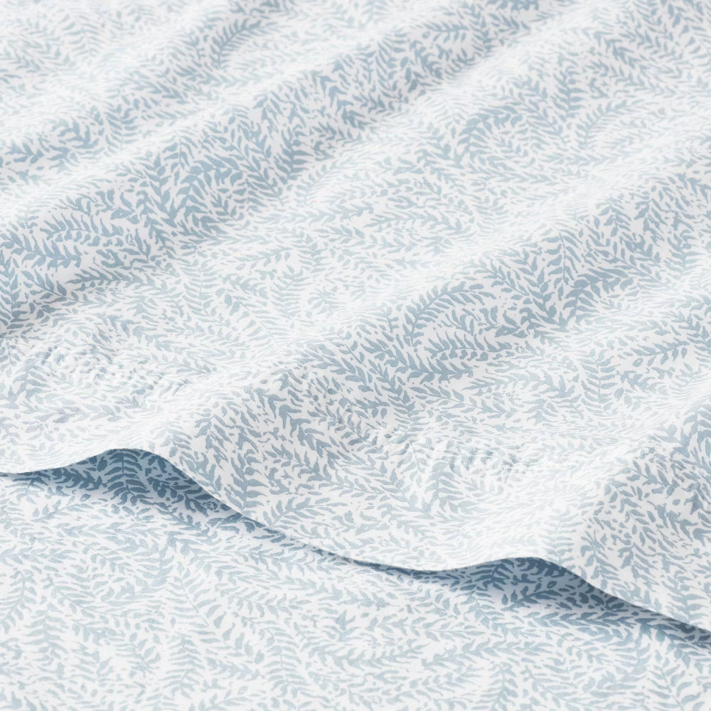 Queen 250 Thread Count Organic Percale Sheet Set Blue Floral - Threshold: gallery