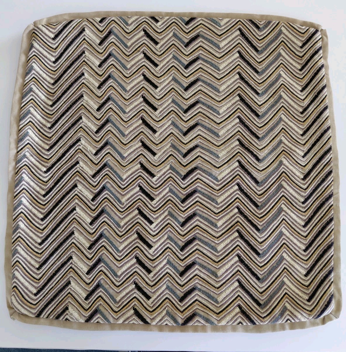 1- 20X20" Embroidered Heringbone Design Pillow Cover With Tan Flange. gallery
