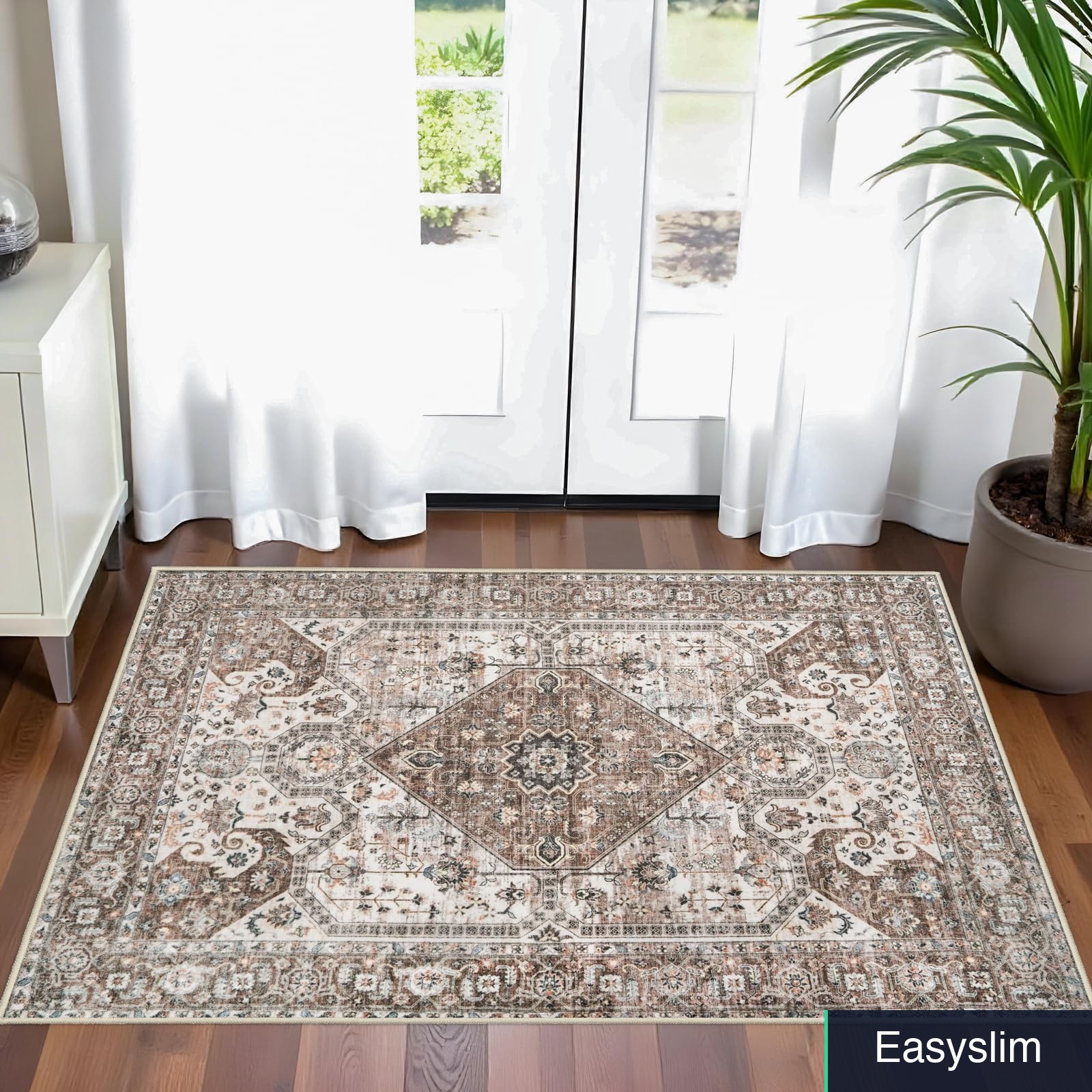 Washable Area Rug 2x3 Brown Geometric Flat Woven Stain Resistant Non-Slip gallery