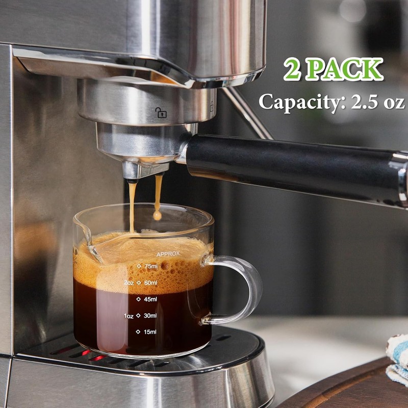 2 Pack Measuring Cups, 75ML Espresso Cups with Handle, Espresso Shot Glasses ... gallery