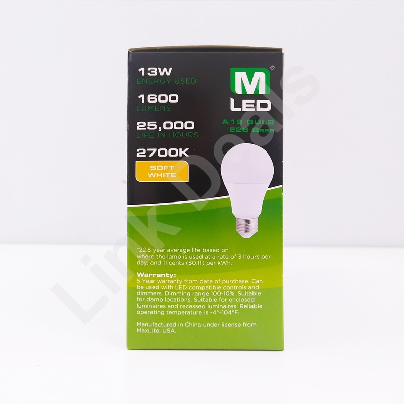Maxlite 100W Equivalent 13W LED Light Bulb Soft White 2700K A19 Dimmable gallery