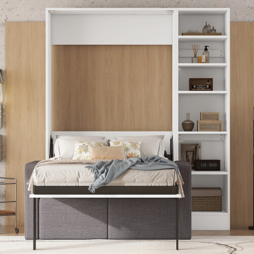 Murphy Wall Bed with Sofa & Storage Shelves Wood Murphy Chest Cabinet Furniture gallery