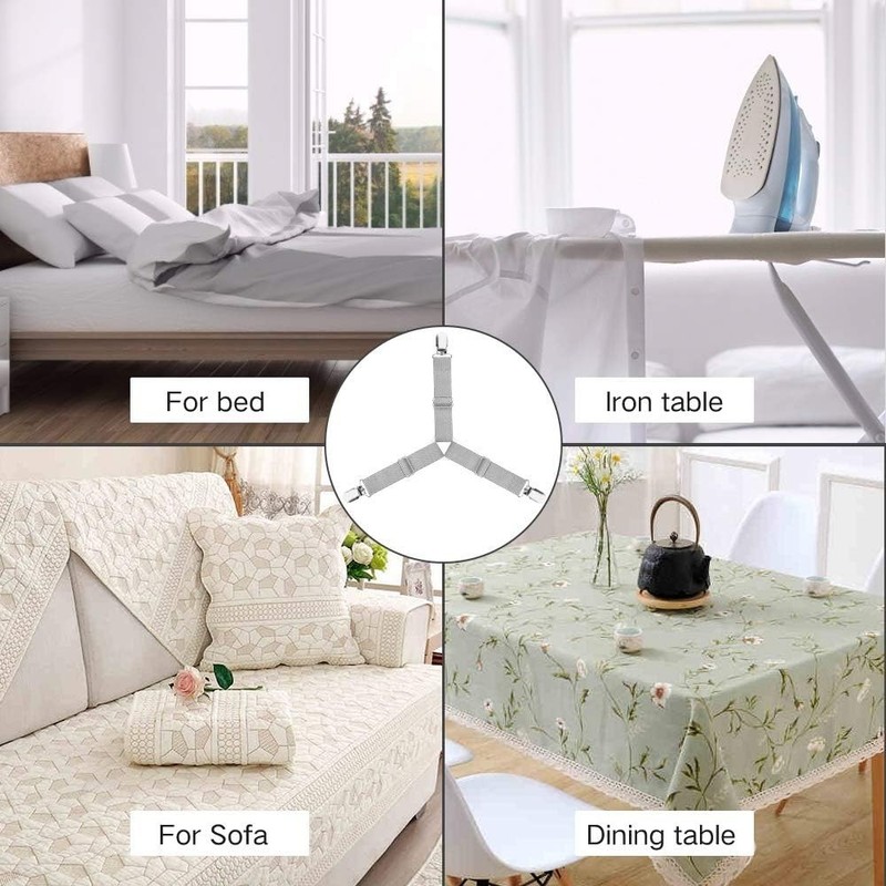 4 Adjustable Fitted Bed Sheet Holders - Elastic Clips to Stay in Place gallery