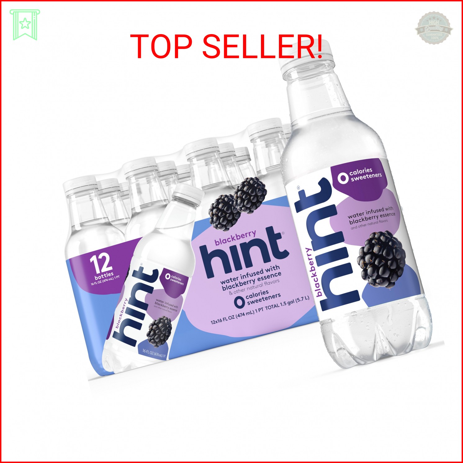 Hint Fruit-Infused Bottled Water, Blackberry - Sugar Free Flavored Water with Ze gallery