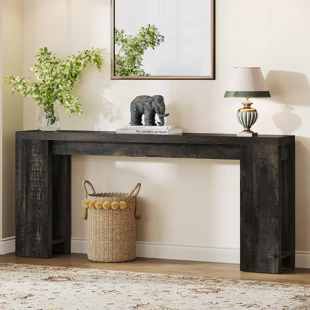 70.9 In. Rectangle Dark Gray Engineered Wood Extra Long Console Table Entryway A gallery