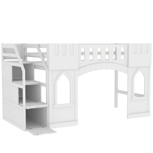 Playhouse Design Loft Bed with Storage Staircase and Window Twin Size Bed Frames gallery